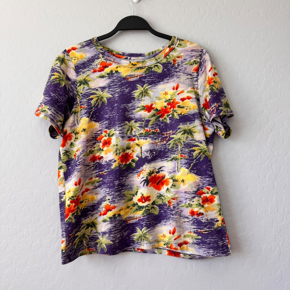 Faherty Floral Print Tee Palm Trees Tropical Vacation Top Size M‎